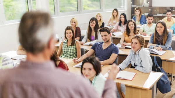 College instructor teaching students